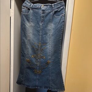 Embroidered Denim Maxi Skirt